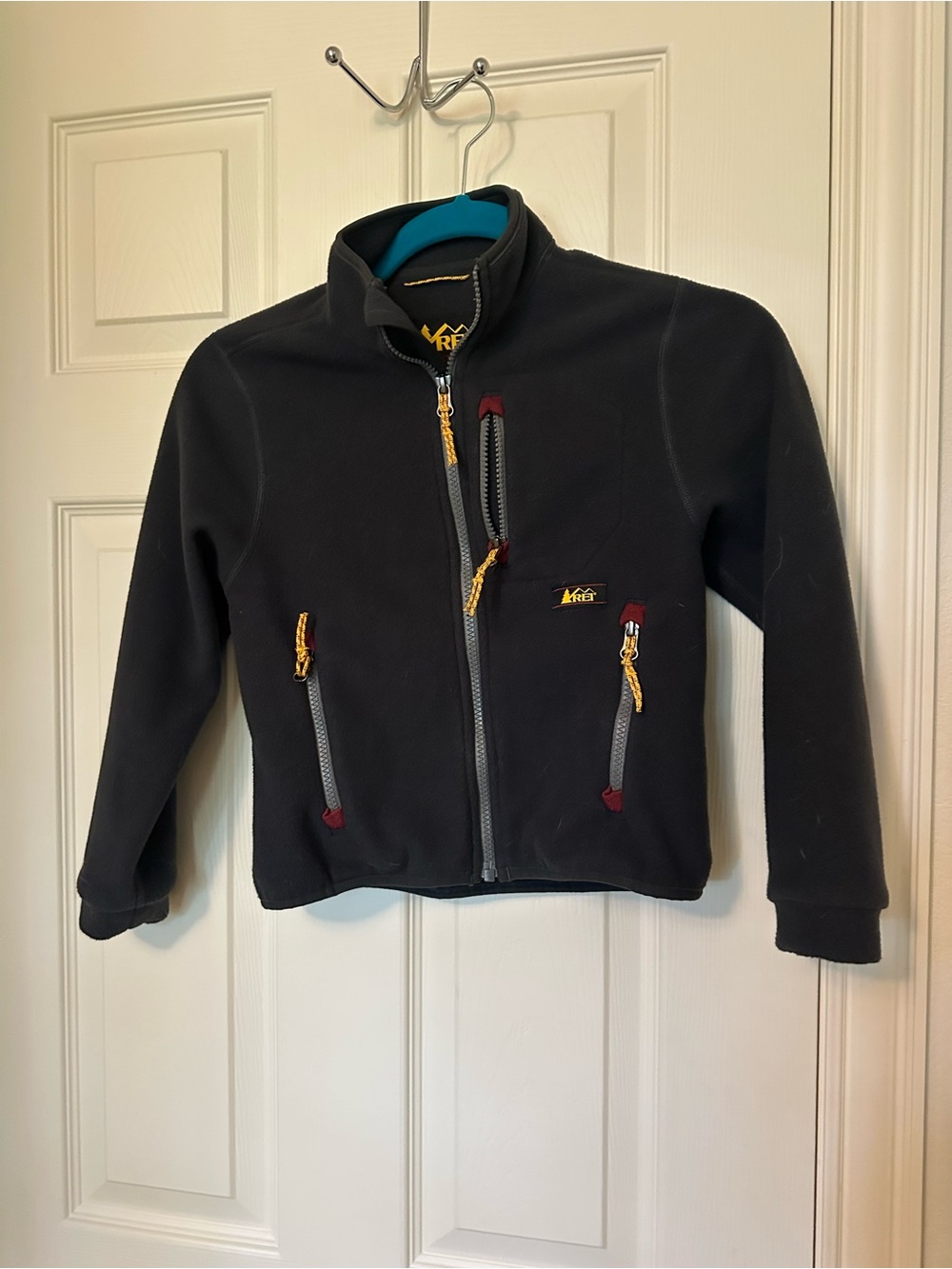 REI Kids Black Fleece Jacket with Yellow Accent Zippers xs
